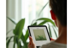 Osoba medytująca z tabletem z aplikacją do medytacji w tle