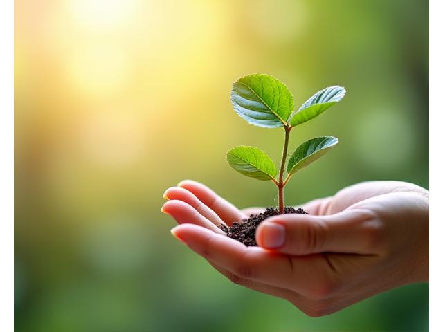 Ręka trzymająca świeże zielone liście, symbolizująca wzrost i zdrowie w kontekście usług digital wellness dla profesjonalistów 35+.